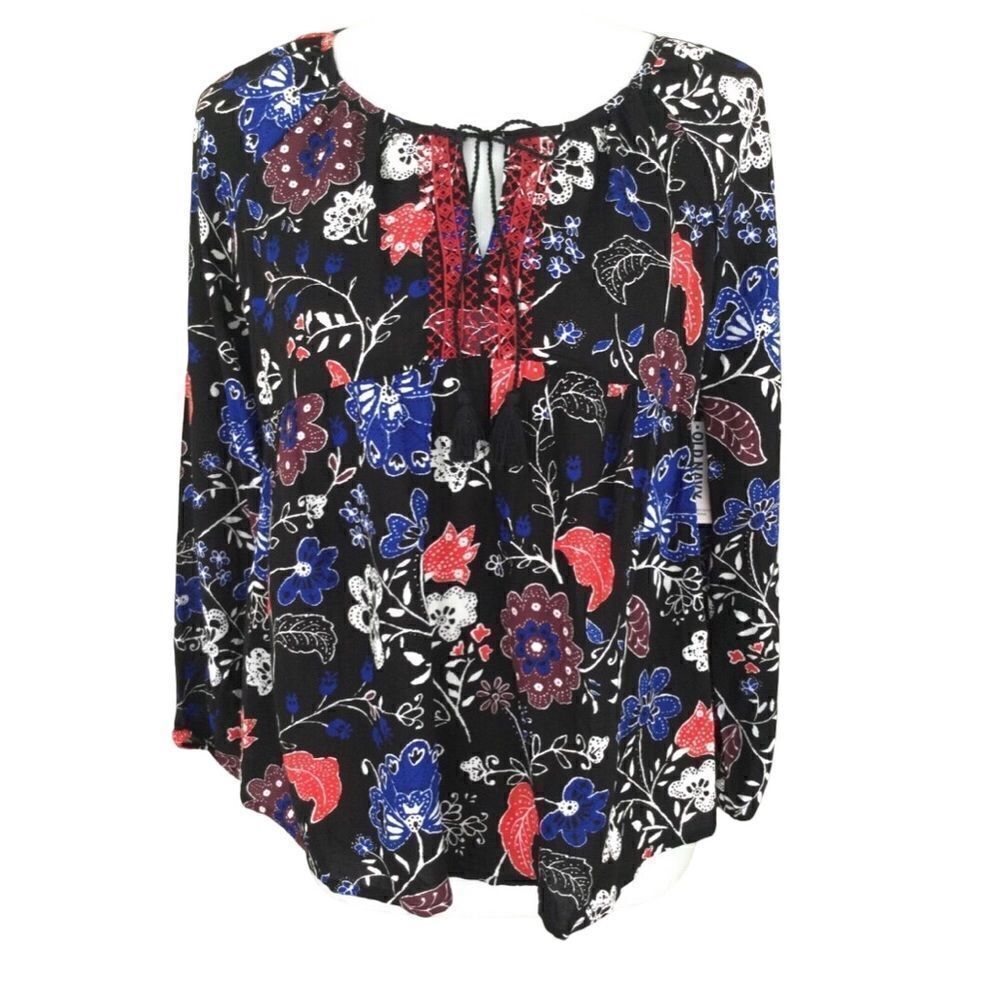 Old Navy Multicolor Floral Blouse Women's Medium Long Sleeve - Picture 2 of 11